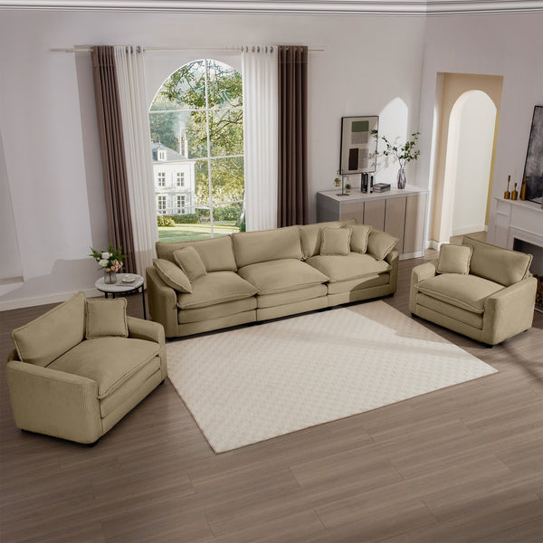 English Elm Luxurious Tan Corduroy Sofa Set - 3-Seater & 2 Single Sofas For Stylish Living Rooms & Clubs W714S00786