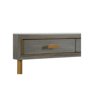 Chelsea House Margaret Mid-Century Writing Desk With Gray Oak Veneer, Slim Brass Legs & Spacious 64" Worksurface 385805