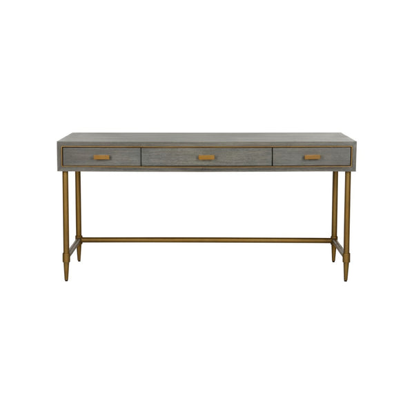 Chelsea House Margaret Mid-Century Writing Desk With Gray Oak Veneer, Slim Brass Legs & Spacious 64" Worksurface 385805