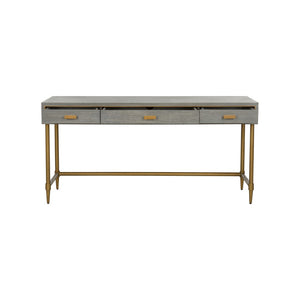 Chelsea House Margaret Mid-Century Writing Desk With Gray Oak Veneer, Slim Brass Legs & Spacious 64" Worksurface 385805