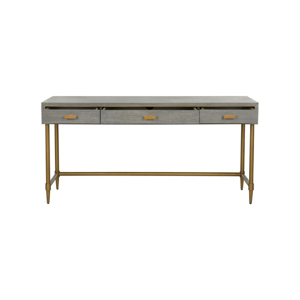 Chelsea House Margaret Mid-Century Writing Desk With Gray Oak Veneer, Slim Brass Legs & Spacious 64" Worksurface 385805