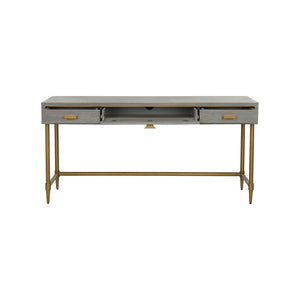 Chelsea House Margaret Mid-Century Writing Desk With Gray Oak Veneer, Slim Brass Legs & Spacious 64" Worksurface 385805