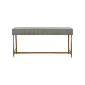 Chelsea House Margaret Mid-Century Writing Desk With Gray Oak Veneer, Slim Brass Legs & Spacious 64" Worksurface 385805