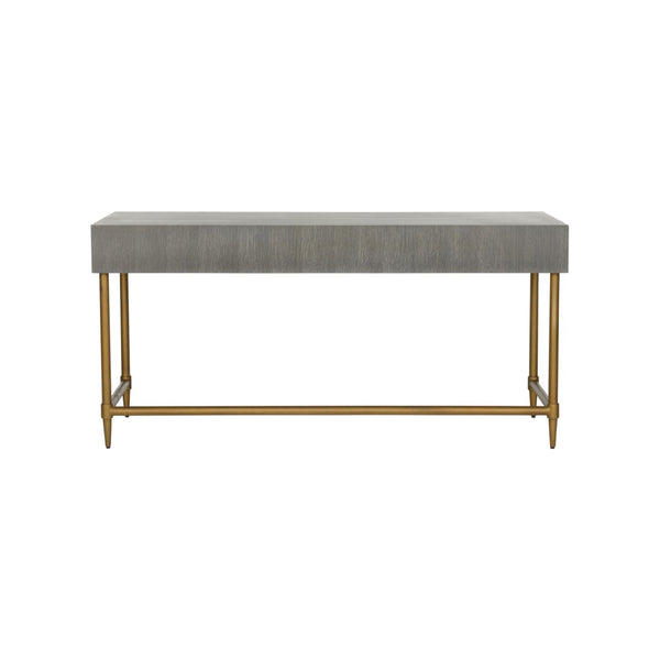 Chelsea House Margaret Mid-Century Writing Desk With Gray Oak Veneer, Slim Brass Legs & Spacious 64" Worksurface 385805