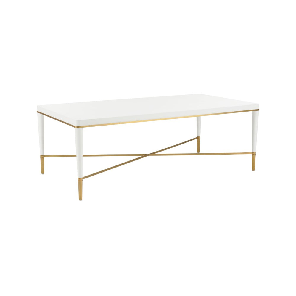 Chelsea House Hamlet White Cocktail Table With Gold-Capped Feet — Minimalist 52" Lacquer Console For Stylish Entertaining 385812
