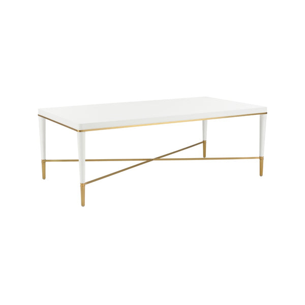 Chelsea House Hamlet White Cocktail Table With Gold-Capped Feet — Minimalist 52" Lacquer Console For Stylish Entertaining 385812