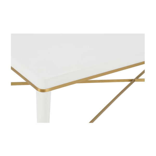 Chelsea House Hamlet White Cocktail Table With Gold-Capped Feet — Minimalist 52" Lacquer Console For Stylish Entertaining 385812