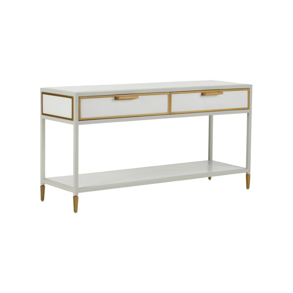Chelsea House Bobbie Slim Console Table In Crisp White With Antique Brass Trim — Transitional Hallway Elegance 385815