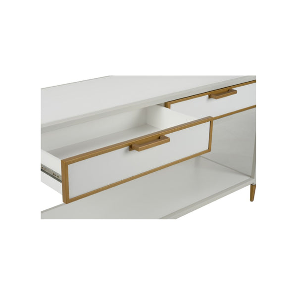 Chelsea House Bobbie Slim Console Table In Crisp White With Antique Brass Trim — Transitional Hallway Elegance 385815
