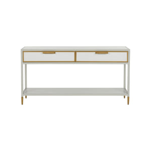 Chelsea House Bobbie Slim Console Table In Crisp White With Antique Brass Trim — Transitional Hallway Elegance 385815