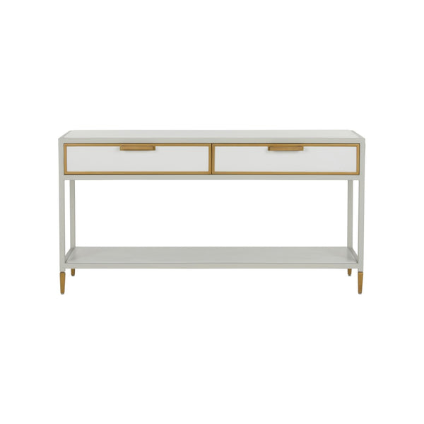 Chelsea House Bobbie Slim Console Table In Crisp White With Antique Brass Trim — Transitional Hallway Elegance 385815