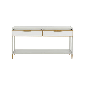 Chelsea House Bobbie Slim Console Table In Crisp White With Antique Brass Trim — Transitional Hallway Elegance 385815