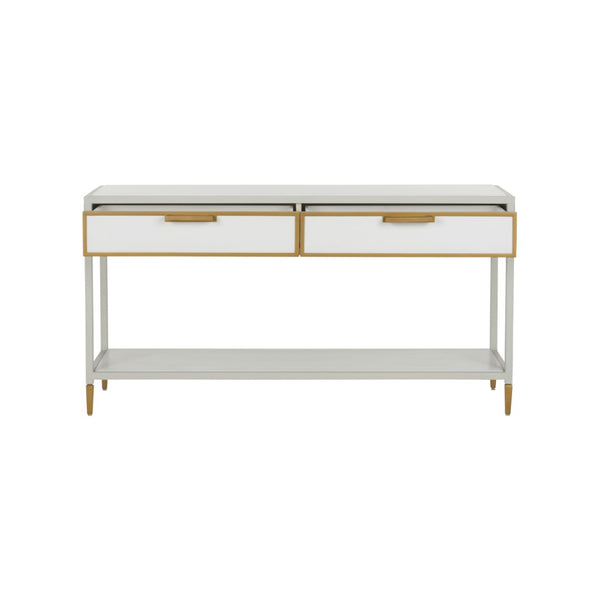 Chelsea House Bobbie Slim Console Table In Crisp White With Antique Brass Trim — Transitional Hallway Elegance 385815