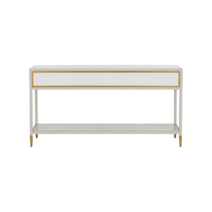 Chelsea House Bobbie Slim Console Table In Crisp White With Antique Brass Trim — Transitional Hallway Elegance 385815
