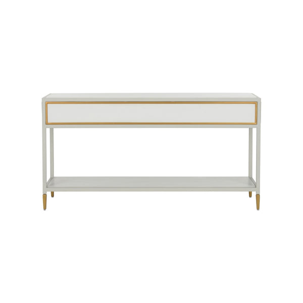 Chelsea House Bobbie Slim Console Table In Crisp White With Antique Brass Trim — Transitional Hallway Elegance 385815