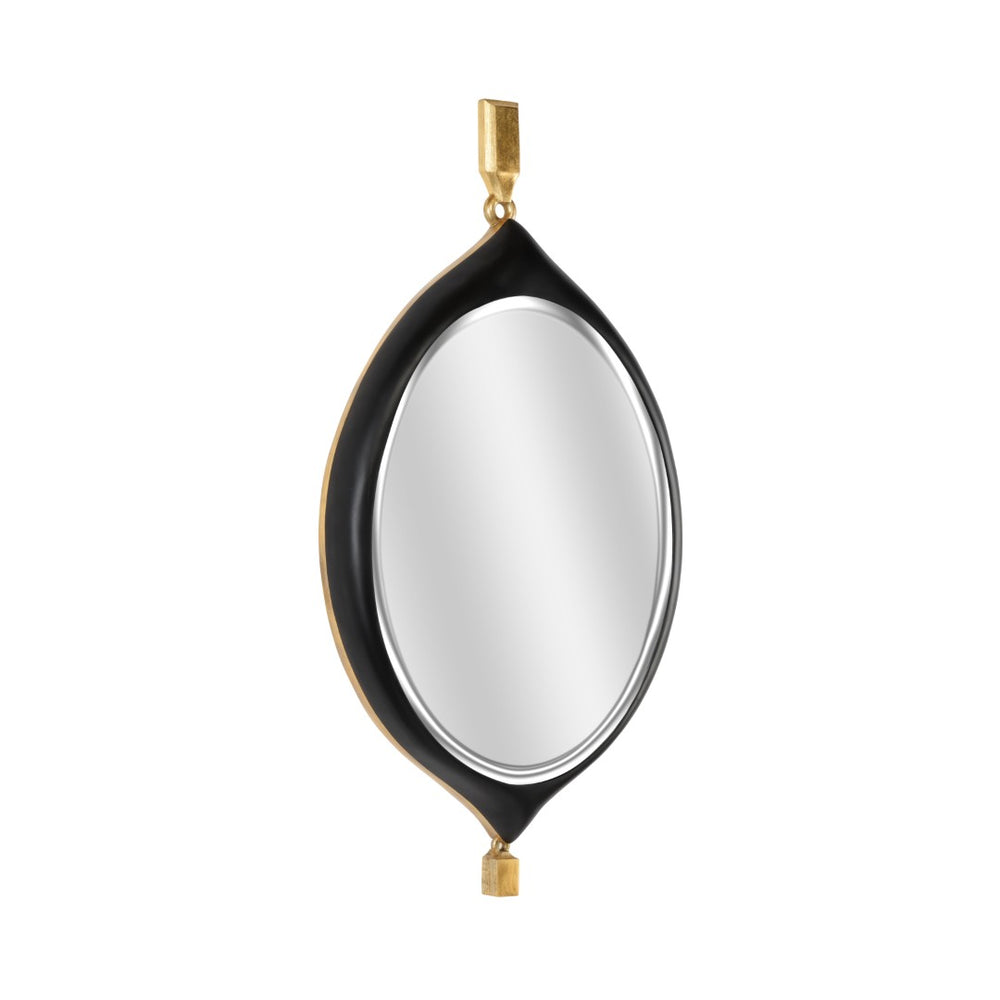 Chelsea House Cabochon Sculptural Pendant Mirror With Matte Black Frame, Gold Leaf Accents & Beveled Glass (55.5" H) 385817