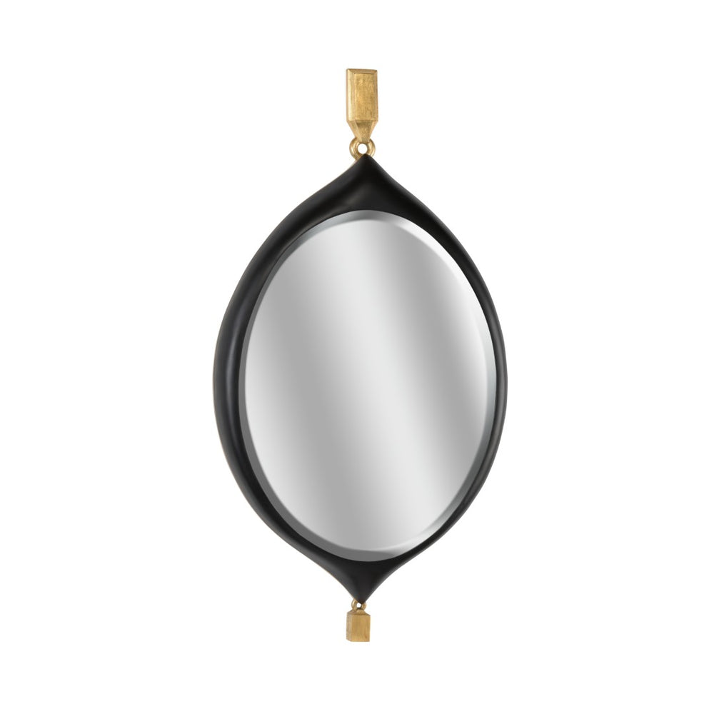 Chelsea House Cabochon Sculptural Pendant Mirror With Matte Black Frame, Gold Leaf Accents & Beveled Glass (55.5" H) 385817