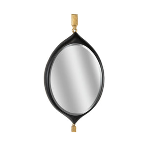 Chelsea House Cabochon Sculptural Pendant Mirror With Matte Black Frame, Gold Leaf Accents & Beveled Glass (55.5" H) 385817