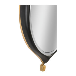 Chelsea House Cabochon Sculptural Pendant Mirror With Matte Black Frame, Gold Leaf Accents & Beveled Glass (55.5" H) 385817