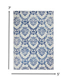 Homeroots 5' X 7' Blue And Ivory Floral Dhurrie Area Rug Ivory Navy Polypropylene 385823