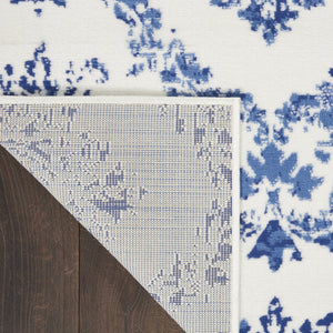 HomeRoots 6' Ivory and Blue Damask Distressed Area Rug - Timeless Elegance for Living Rooms and More 6' X 9' 385824
