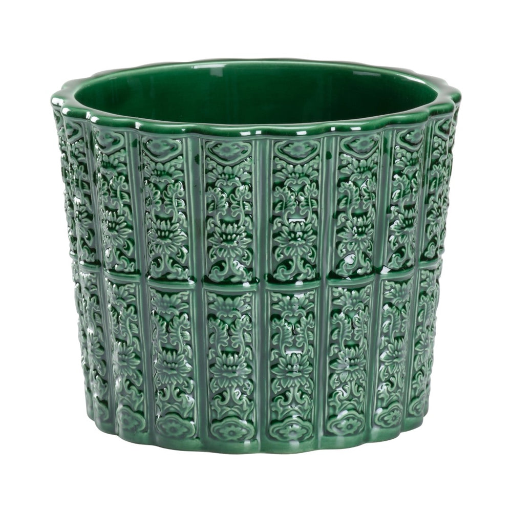 Chelsea House Brandywine Handmade Planter In Glossy Hunter Green — Classic Ceramic Pot, Detailed Pattern, Durable Elegance 385825