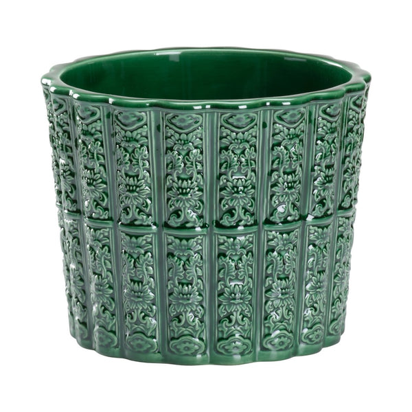 Chelsea House Brandywine Handmade Planter In Glossy Hunter Green — Classic Ceramic Pot, Detailed Pattern, Durable Elegance 385825