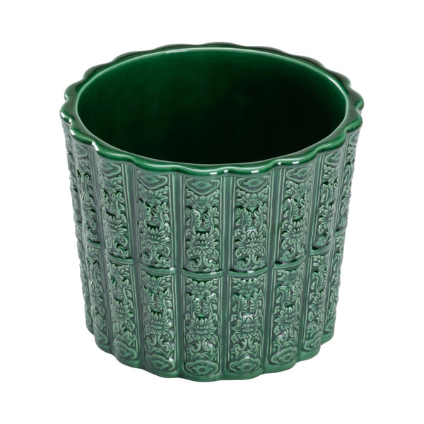 Chelsea House Brandywine Handmade Planter In Glossy Hunter Green — Classic Ceramic Pot, Detailed Pattern, Durable Elegance 385825