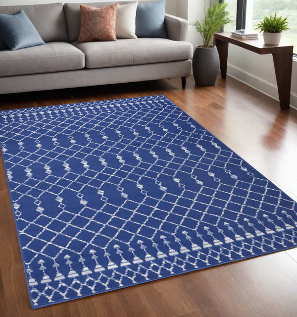 Homeroots 5' X 7' Navy Blue Geometric Berber Area Rug Navy Polypropylene 385830