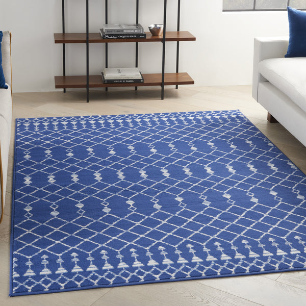 Homeroots 5' X 7' Navy Blue Geometric Berber Area Rug Navy Polypropylene 385830