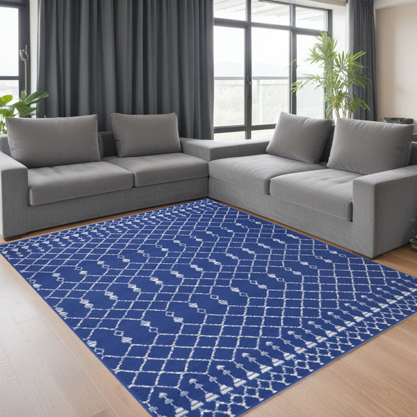 Homeroots 6' X 9' Navy Blue Geometric Berber Area Rug Navy Polypropylene 385831