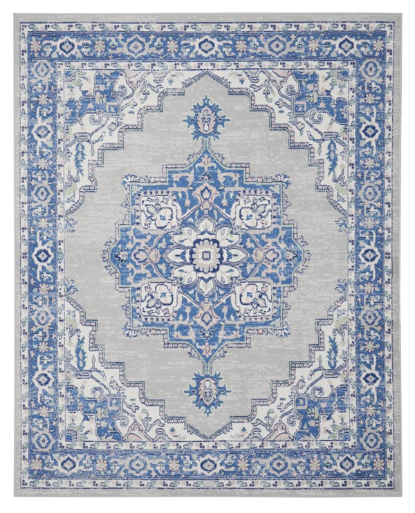 Homeroots 5' X 7' Blue Gray Floral Dhurrie Area Rug Grey Blue Polypropylene 385833