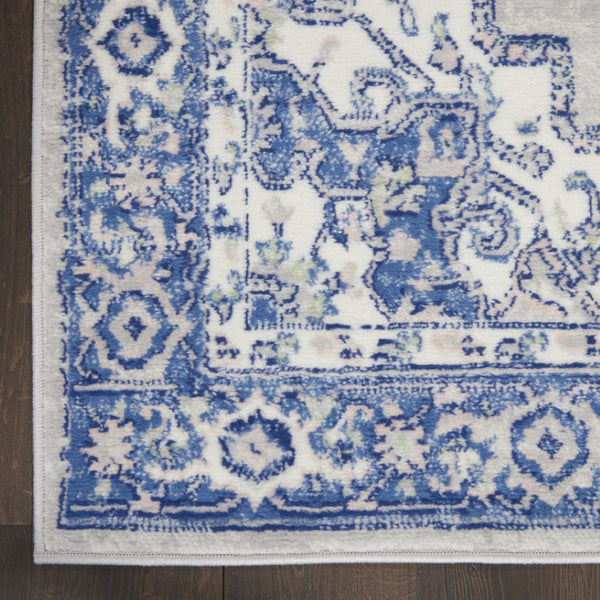 HomeRoots 6' Elegant Blue and Gray Floral Area Rug - Durable, Stain-Resistant Design for High-Traffic Spaces 6' X 9' 385834