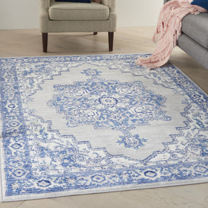 HomeRoots 6' Elegant Blue and Gray Floral Area Rug - Durable, Stain-Resistant Design for High-Traffic Spaces 6' X 9' 385834