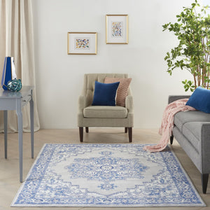 HomeRoots 6' Elegant Blue and Gray Floral Area Rug - Durable, Stain-Resistant Design for High-Traffic Spaces 6' X 9' 385834