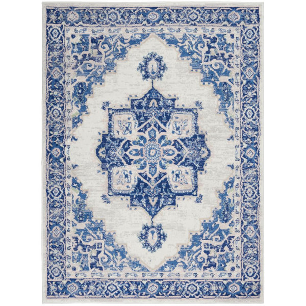 Homeroots 5' X 7' Blue And Ivory Floral Dhurrie Area Rug Ivory Blue Polypropylene 385836