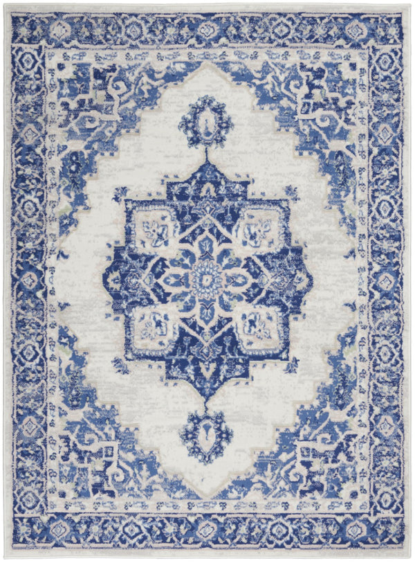 HomeRoots 6' Elegant Blue and Gray Floral Area Rug - Durable, Stain-Resistant Design for High-Traffic Spaces 6' X 9' 385837