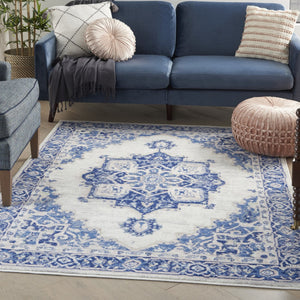 HomeRoots 6' Elegant Blue and Gray Floral Area Rug - Durable, Stain-Resistant Design for High-Traffic Spaces 6' X 9' 385837