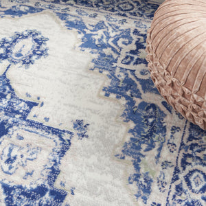 HomeRoots 6' Elegant Blue and Gray Floral Area Rug - Durable, Stain-Resistant Design for High-Traffic Spaces 6' X 9' 385837