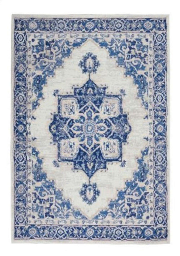 Homeroots 6' X 9' Blue And Ivory Floral Dhurrie Area Rug Ivory Blue Polypropylene 385837