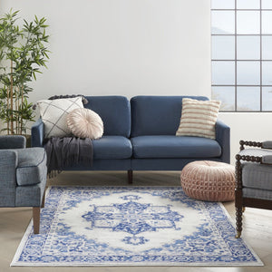 HomeRoots 6' Elegant Blue and Gray Floral Area Rug - Durable, Stain-Resistant Design for High-Traffic Spaces 6' X 9' 385837
