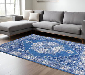 HomeRoots 6' Elegant Blue and Gray Floral Area Rug - Durable, Stain-Resistant Design for High-Traffic Spaces 6' X 9' 385840