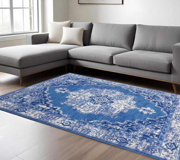 HomeRoots 6' Elegant Blue and Gray Floral Area Rug - Durable, Stain-Resistant Design for High-Traffic Spaces 6' X 9' 385840