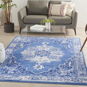 HomeRoots 6' Elegant Blue and Gray Floral Area Rug - Durable, Stain-Resistant Design for High-Traffic Spaces 6' X 9' 385840