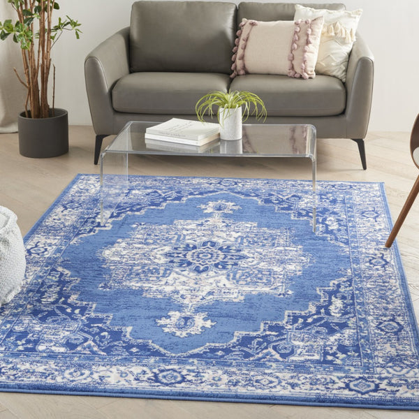 HomeRoots 6' Elegant Blue and Gray Floral Area Rug - Durable, Stain-Resistant Design for High-Traffic Spaces 6' X 9' 385840