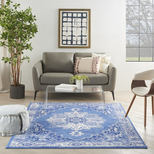 HomeRoots 6' Elegant Blue and Gray Floral Area Rug - Durable, Stain-Resistant Design for High-Traffic Spaces 6' X 9' 385840