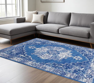 Homeroots 6' X 9' Navy Blue Floral Dhurrie Area Rug Navy Polypropylene 385840
