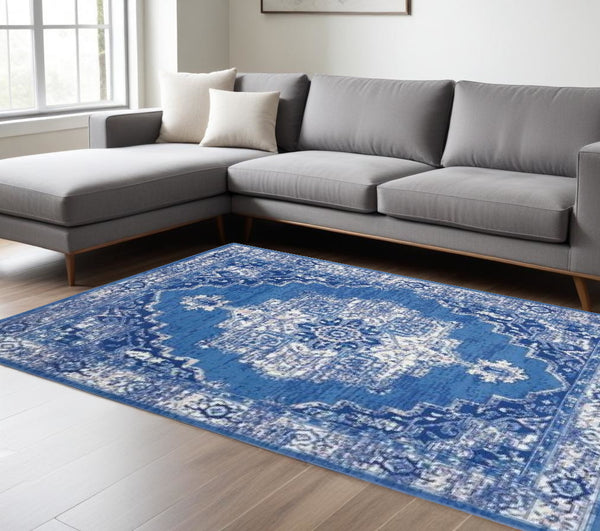 Homeroots 6' X 9' Navy Blue Floral Dhurrie Area Rug Navy Polypropylene 385840