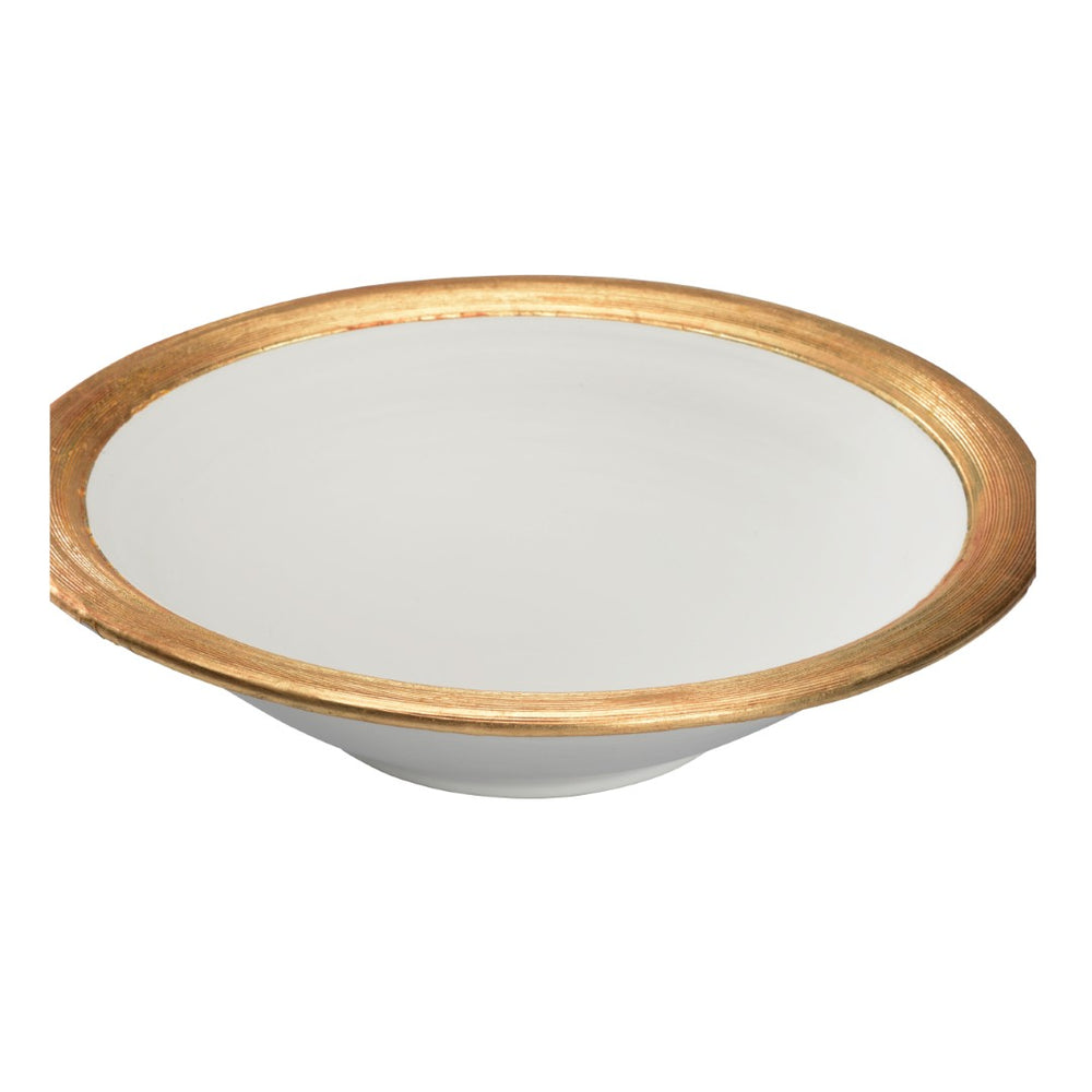 Chelsea House Terrazza Handcrafted Italian Ceramic Bowl With White Glaze And Gold-Leaf Rim — Elegant Centerpiece 385842