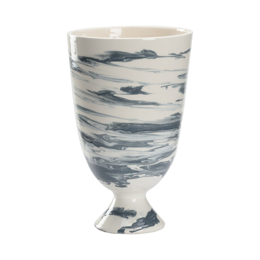 Chelsea House Grigio Handcrafted Footed Vase — Italian Slate-Blue & White Marble Glaze With Gold Leaf Accents, 13" H 385845